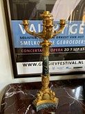 Pair Gilt Bronze and Green Marble Four Light Candelabra