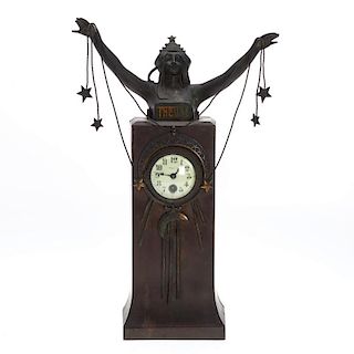Art Nouveau patinated bronze figural clock