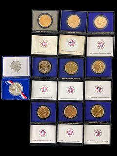 Group of 9 1972 American Revolution Bicentennial Medals and 2 US Liberty Coins