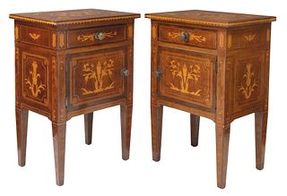 (2) ITALIAN MAGGIOLINI STYLE FLORAL MARQUETRY NIGHTSTANDS