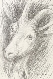 FRAMED LITHOGRAPH HEAD OF A GOAT