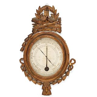 Louis XVI giltwood barometer thermometer