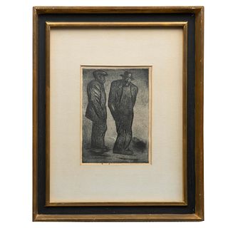 JOSÉ CLEMENTE OROZCO (Zapotlán el Grande, Jalisco, 1883 - Ciudad de México, 1949) , Hombres, Grabado al aguafuerte, 22 x 16.5 cm