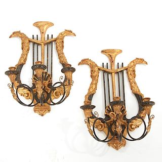 Pair large Italian Neo-Classical giltwood sconces