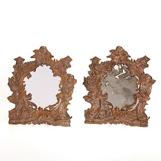 Pair Italian Rococo repousse metal mirrors