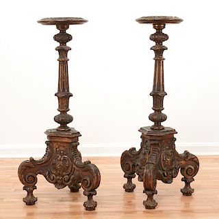Pair Italian Baroque style carved torchieres