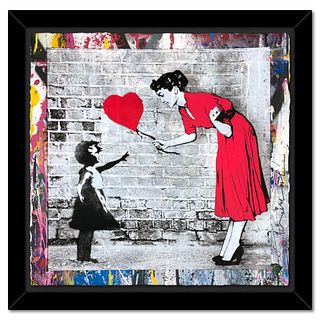 Mr. Brainwash, "Love Catcher" Framed Unique (UNIQ) Mixed Media, Hand Signed with Certificate of Authenticity.