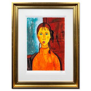 Amedeo Modigliani, "Bambina Con Trecce" Framed Limited Edition Serigraph with Certificate of Authenticity.