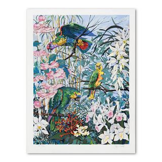 John Powell, "Parrots & Hibiscus" Limited Edition Serigraph, AP Numbered 26/44 and Hand Signed with Letter of Authenticity.