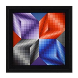 Victor Vasarely (1908-1997), "Kub-Stri (1972)" Framed Heliogravure Print with Letter of Authenticity