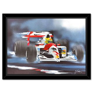 Victor Spahn, "Ayrton Senna" framed limited edition lithograph, hand signed with Certificate of Authenticity.