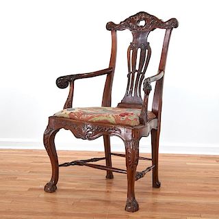 Portuguese Rococo carved hardwood armchair