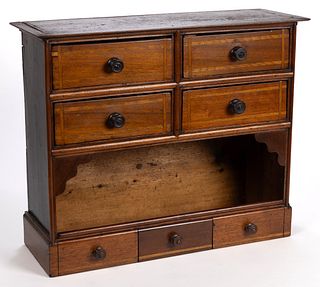 AMERICAN OR CONTINENTAL WALNUT AND OAK HANGING FOUR-DRAWER CABINET