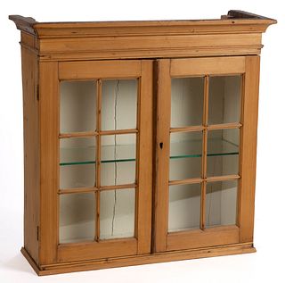 DIMINUTIVE CONTINENTAL HANGING CUPBOARD WITH GLASS DOORS