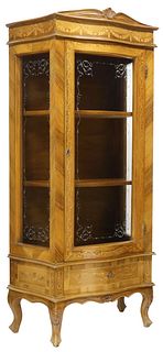 ITALIAN MARQUETRY & ETCHED GLASS VITRINE DISPLAY CABINET