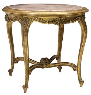 LOUIS XVI STYLE MARBLE-TOP GILT WOOD SIDE TABLE