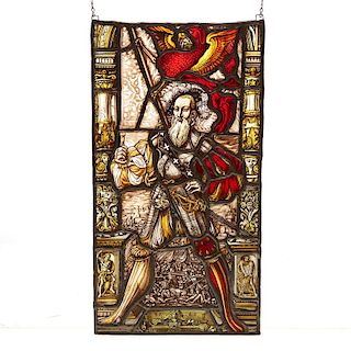 Landsknecht, German antique stained glass panel