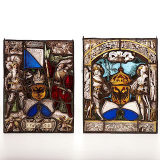 (2) German antique stained glass panels