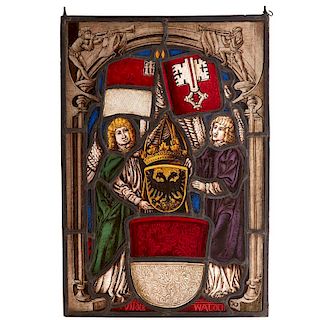 Antique stained glass panel of German noblemen