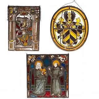 (3) German antique stained glass panels