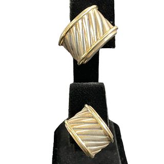 David  Yurman Cigar Band Earrings 925 / 14 K Gold.