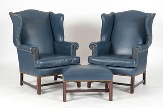 Pair of Hancock & Moore Leather Wingback Chairs