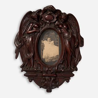 Walnut Frame with Carved Angels, ca. 19th c.
