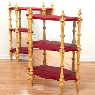 Pair Continental giltwood 3-tier etageres