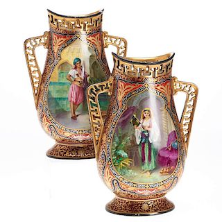Pair Austrian Orientalist porcelain vases