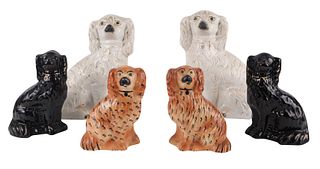 Three Pairs of Staffordshire Porcelain Spaniels