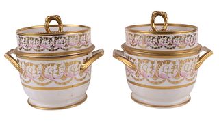 Pair of Regency Gilt-Decorated Porcelain Fruit Coolers