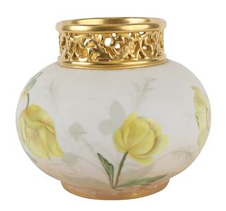 Jean Pouyat Limoges Porcelain Yellow Poppies Vase