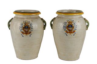 Two Tin Glazed Ceramic Urns