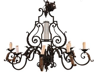 Baroque Style Patinated Metal 8 Light Chandelier