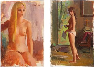 Adolf Ferdinand Konrad, (German, 1915-2003) Nude Women, Oil on Artist's Board
