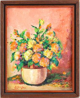 Samuel Borenstein, (Canadian, 1908-1969) Marigolds in Vase, Oil on Board