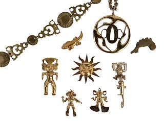 Costume Gold Metal Ethnographic Necklaces and Pins