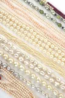 Eleven Sets of Cultured and Faux Pearl Necklaces