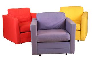 Three Modern Upholstered Club Chairs