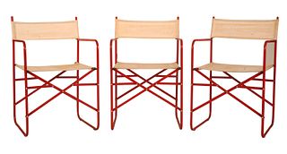 Three Mid-Century Modern Red Folding Director's Chairs