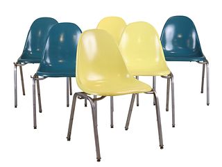 Six Eames Style Fiberglass Dining Chairs