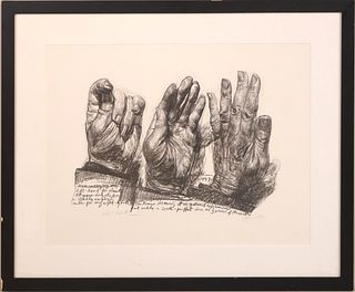 Jerome Witkin, (American, 1939) Hands in Retro in Our Twentieth Century, Lithograph