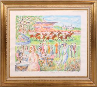 Jean Lareuse, (French, 1925-2016) Courses a Longchamps, Hand-Colored Lithograph