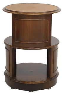 REVOLVING LEATHER-TOP MAHOGANY SIDE TABLE