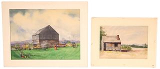 Wayne Lambert Davis, (American, 1906-1988) Barns in Pennsylvania, Watercolors