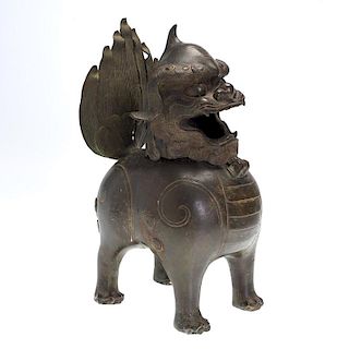 Large Chinese bronze foo dog censer