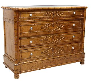 FRENCH AESTHETIC MARBLE-TOP FAUX BAMBOO COMMODE