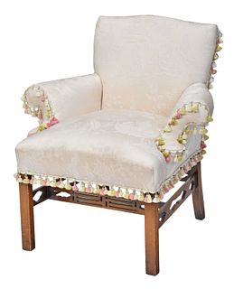 Chinese Chippendale Style Upholstered Mahogany Armchair