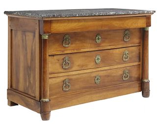 FRENCH EMPIRE STYLE MARBLE-TOP WALNUT COMMODE