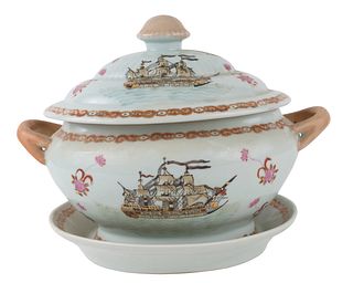 Chinese Export Ship Decorated Soup Tureen